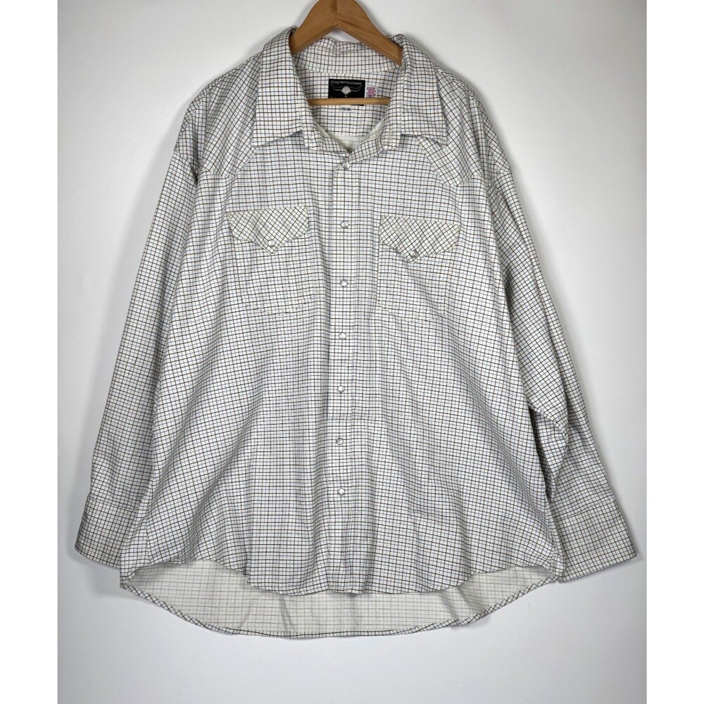 Ruddock Shirt Mens 20.5 by‎ 36 White Blue Grid Check Western Flying R Ranchwear